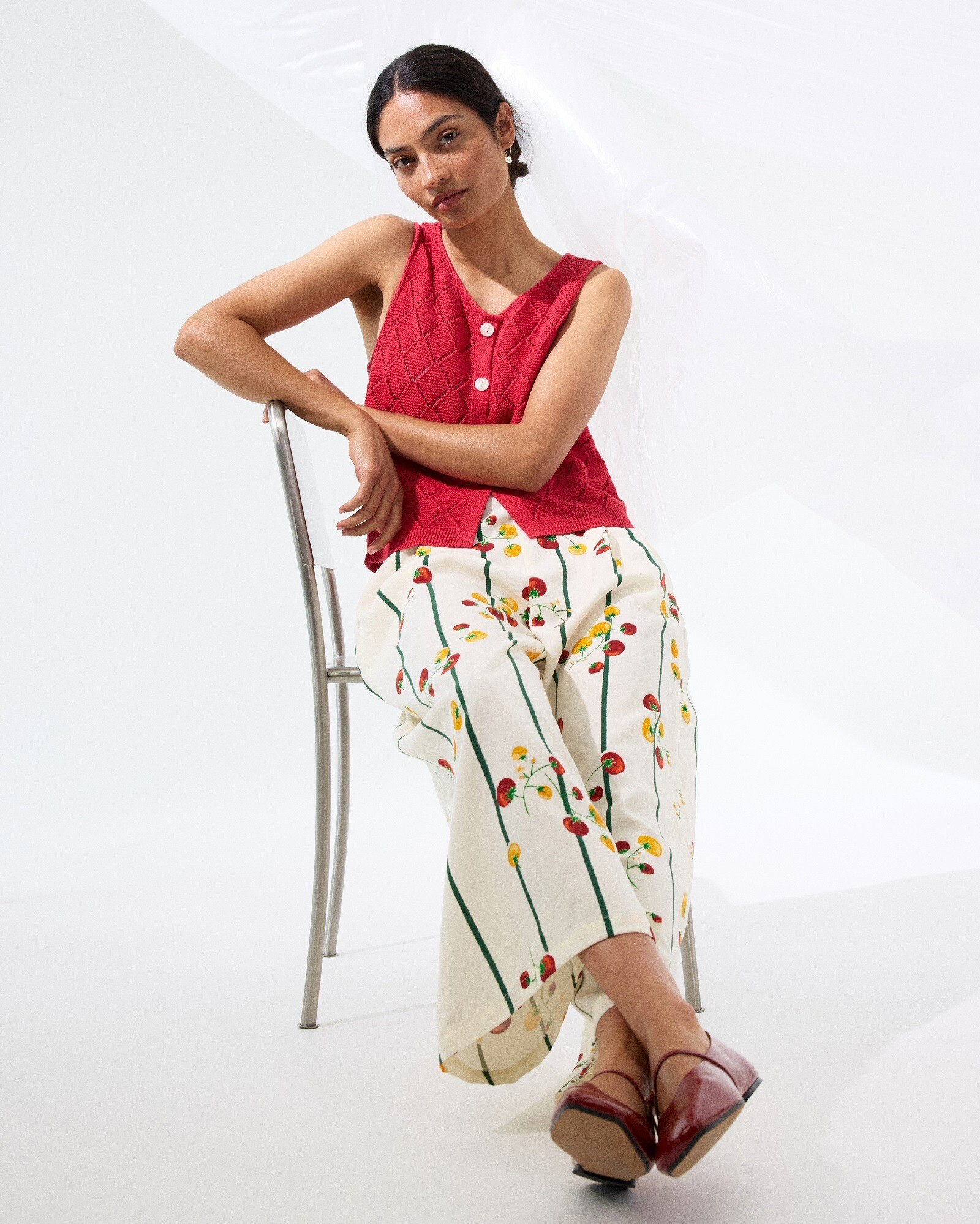 Cream & Green Striped Tomato Print Wide Leg Culotte Trousers | Oliver Bonas | Oliver Bonas (Global)