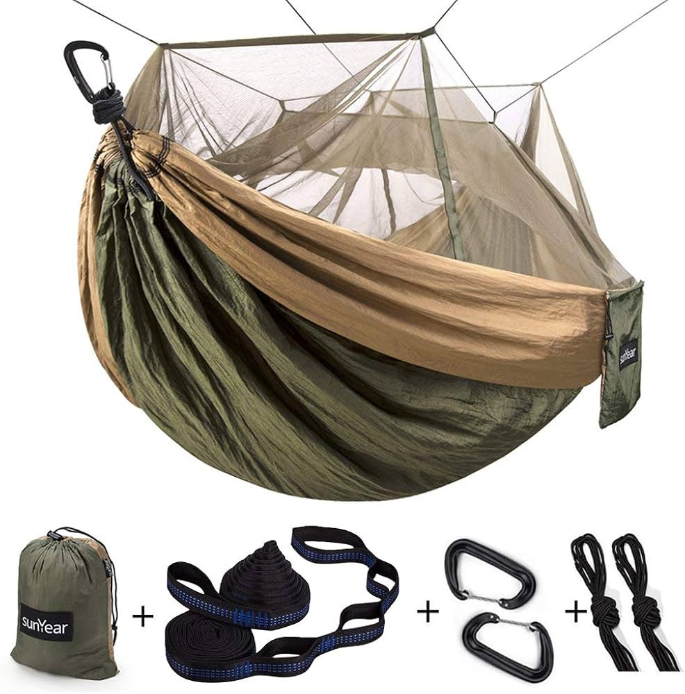 Sunyear Camping Hammock, Portable Double Hammock with Net, 2 Person Hammock Tent with 2 * 10ft St... | Amazon (US)