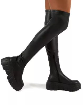 Public Desire Lingo chunky over the knee boots in black | ASOS (Global)