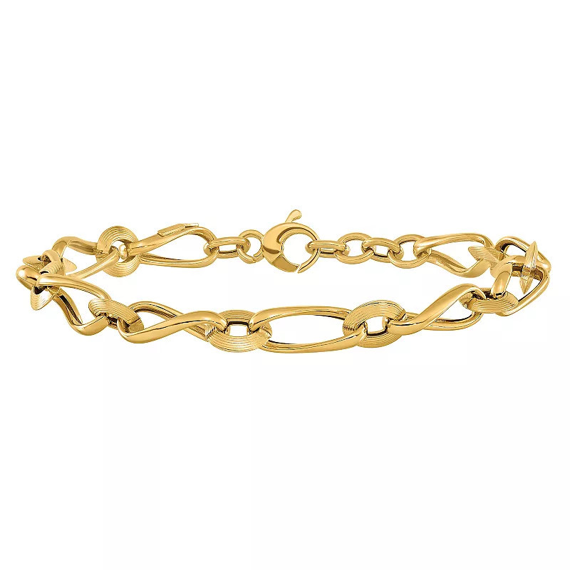 14k Gold Polished & Grooved Fancy Link Bracelet, Women's, Size: 8 | Kohl's