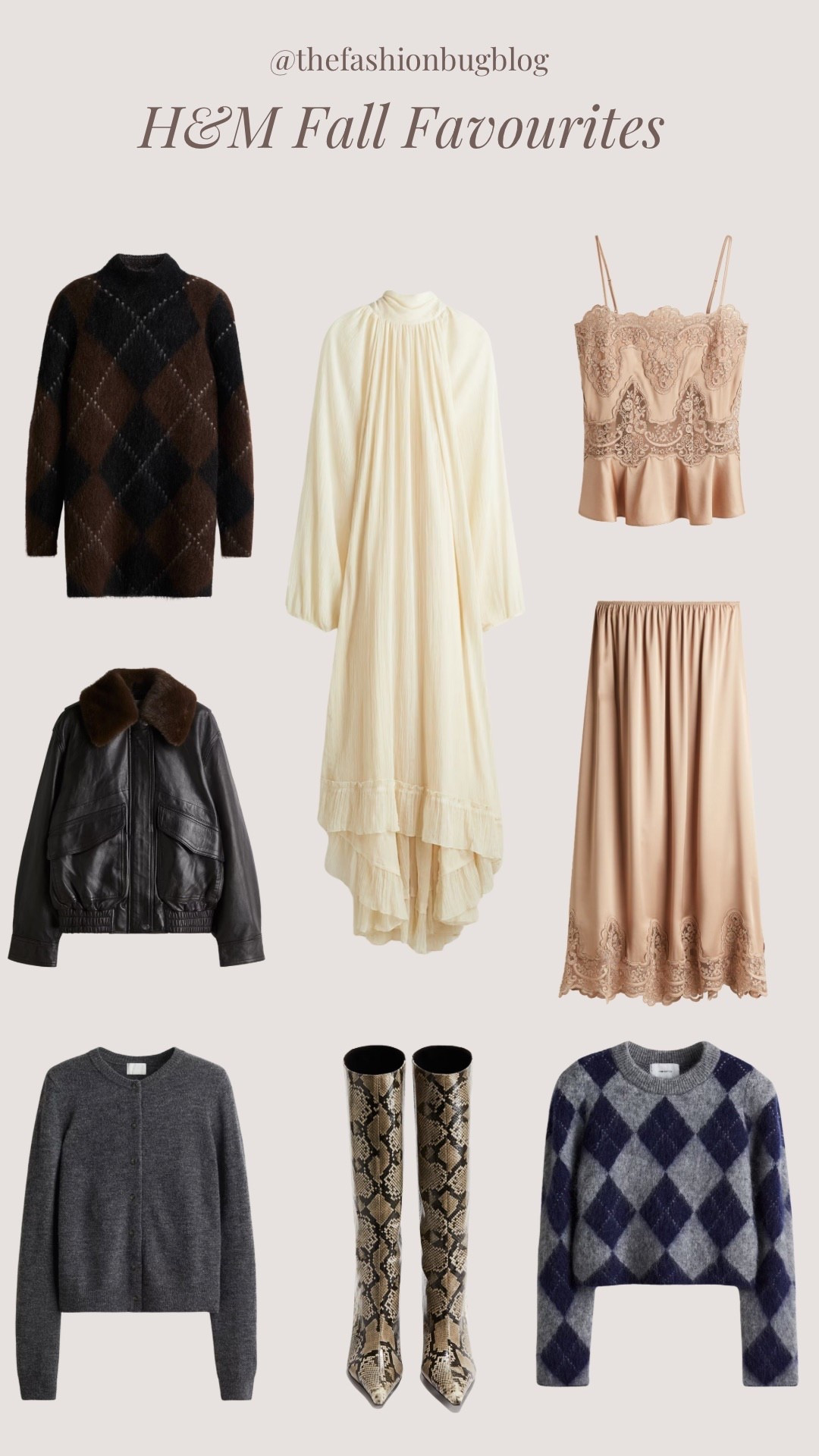 H&M fall favourites autumn style leather jacket argyle knitwear 