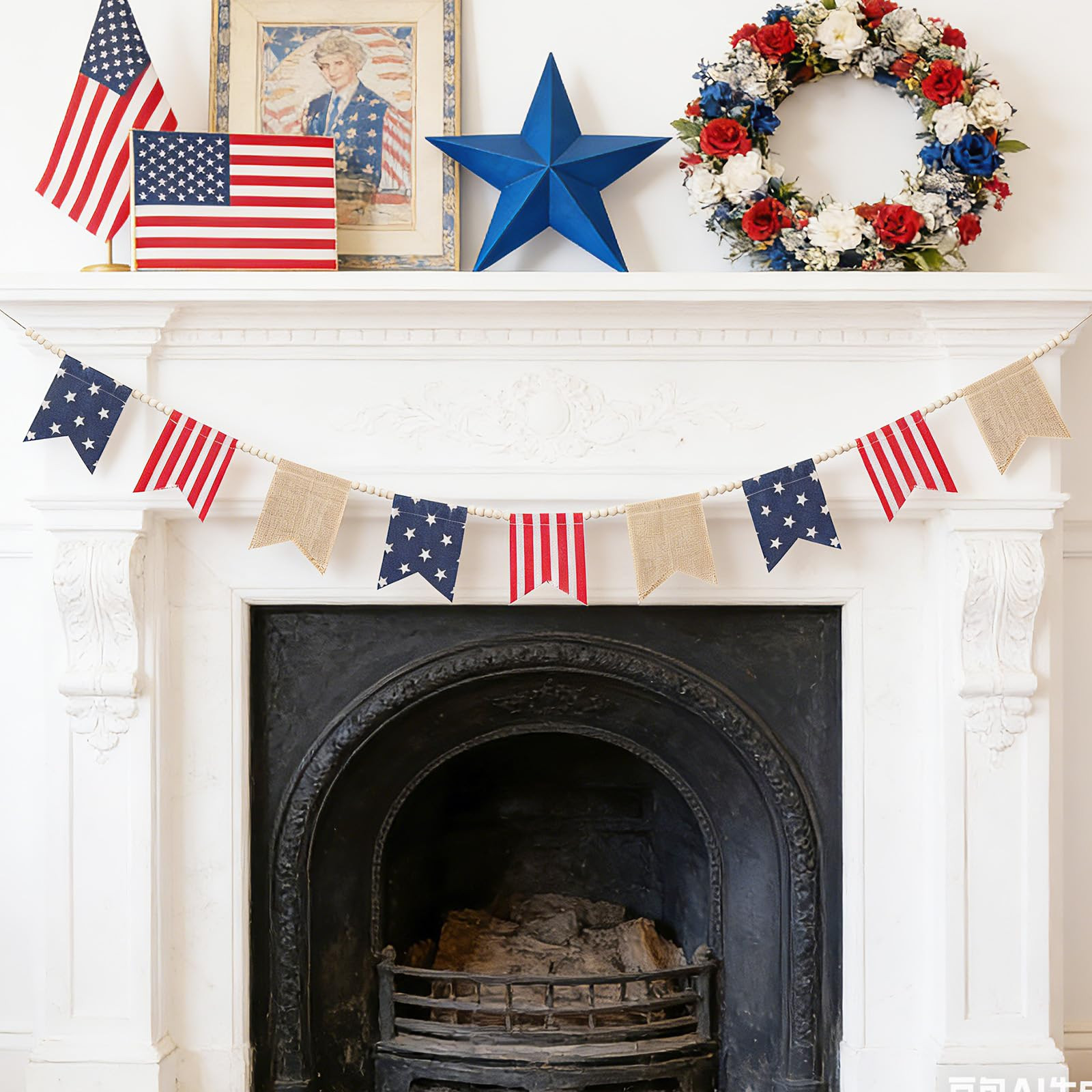 GreenD 9.84FT 4th of July Decorations 4th of July Garland Red White and Blue Patriotic Garland Bu... | Amazon (US)