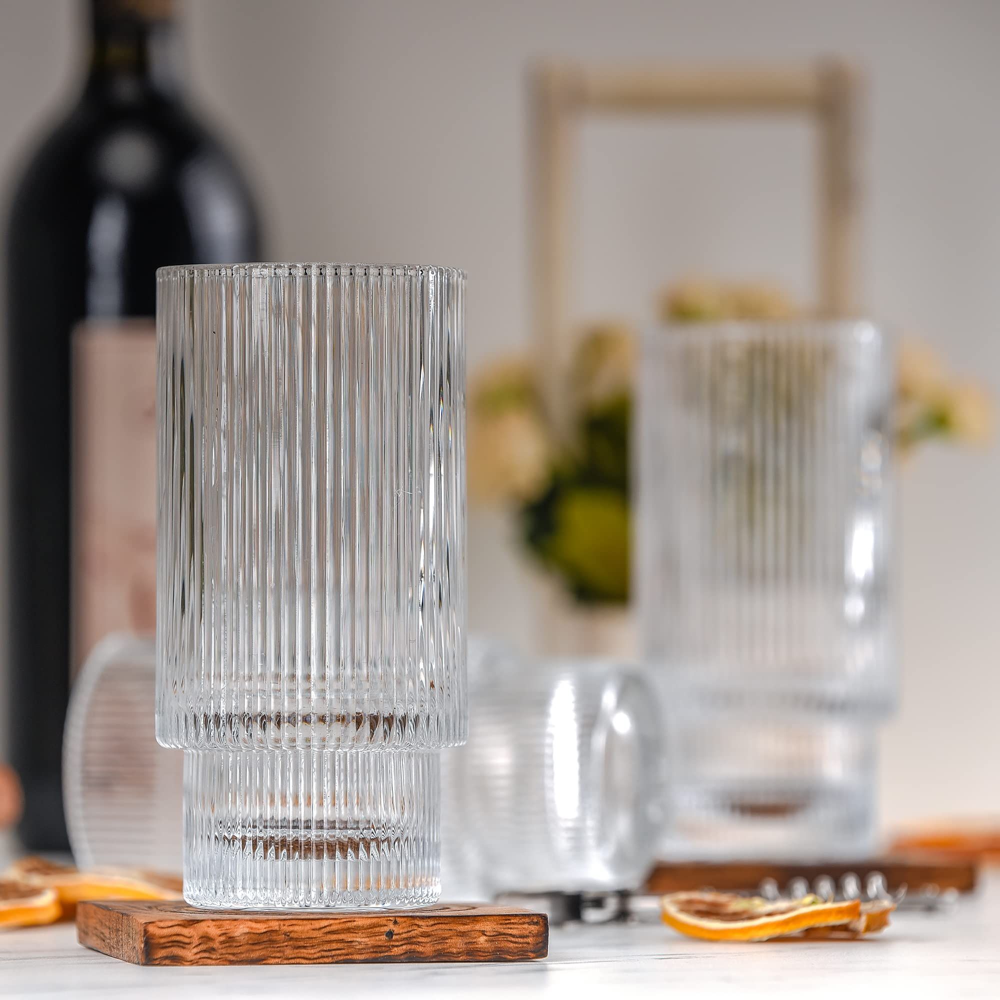 Greenline Goods Ripple Drinking Glasses - 12 oz Modern Kitchen Glassware Set . Unique Vintage Cup... | Amazon (US)