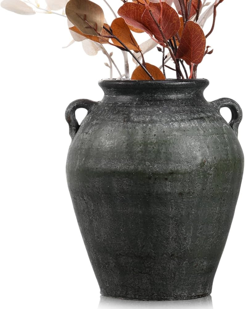 Mimorou Ceramic Vase with Handles 11 Inch Rustic Vintage Farmhouse Decorative Flower Vase Texture... | Amazon (US)