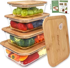 EcoPreps Glass Food Storage Containers with Bamboo Lids【4 Pack】100% Plastic Free, Eco-Friendl... | Amazon (US)