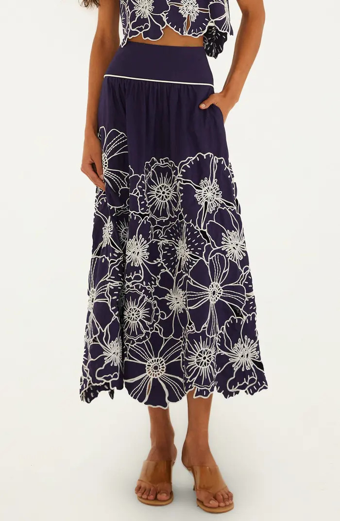 Flowers Richelieu Cotton Midi Skirt | Nordstrom