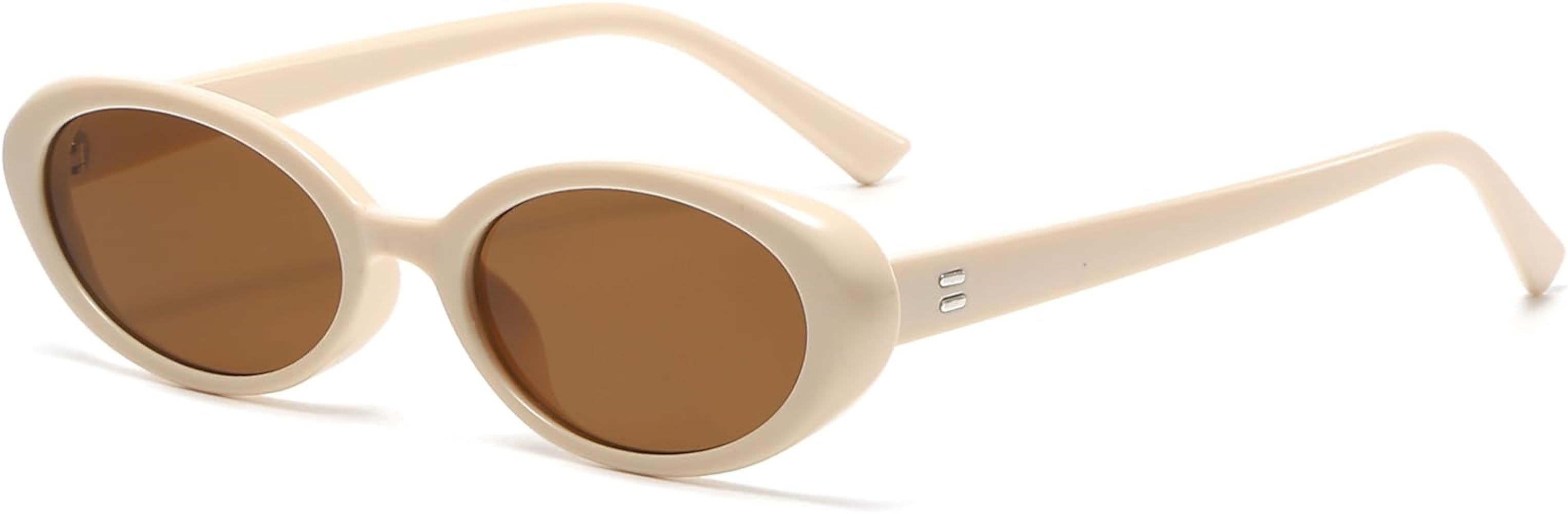 Retro Oval Sunglasses for Women Men Fashion Small Oval Sunglasses 90s Vintage Shades | Amazon (US)