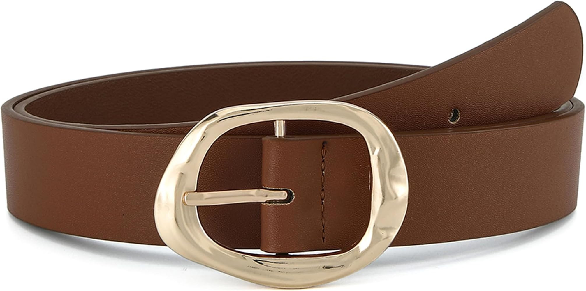 Earnda Leather Belts for Women Casual Fashion Waist Belt with Liquid Shapes Gold Buckle for Jeans... | Amazon (US)