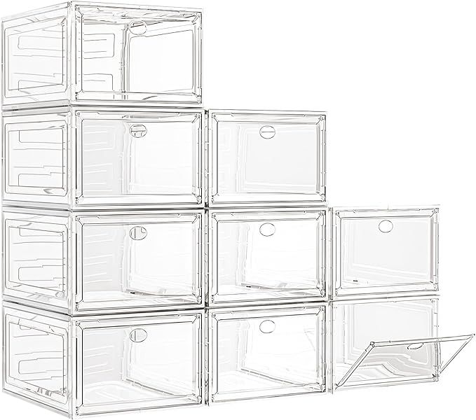 Large Clear Shoe Boxes Organizer【Thicker Material】Stronger Shoe Box with Magnetic Door, Stack... | Amazon (US)