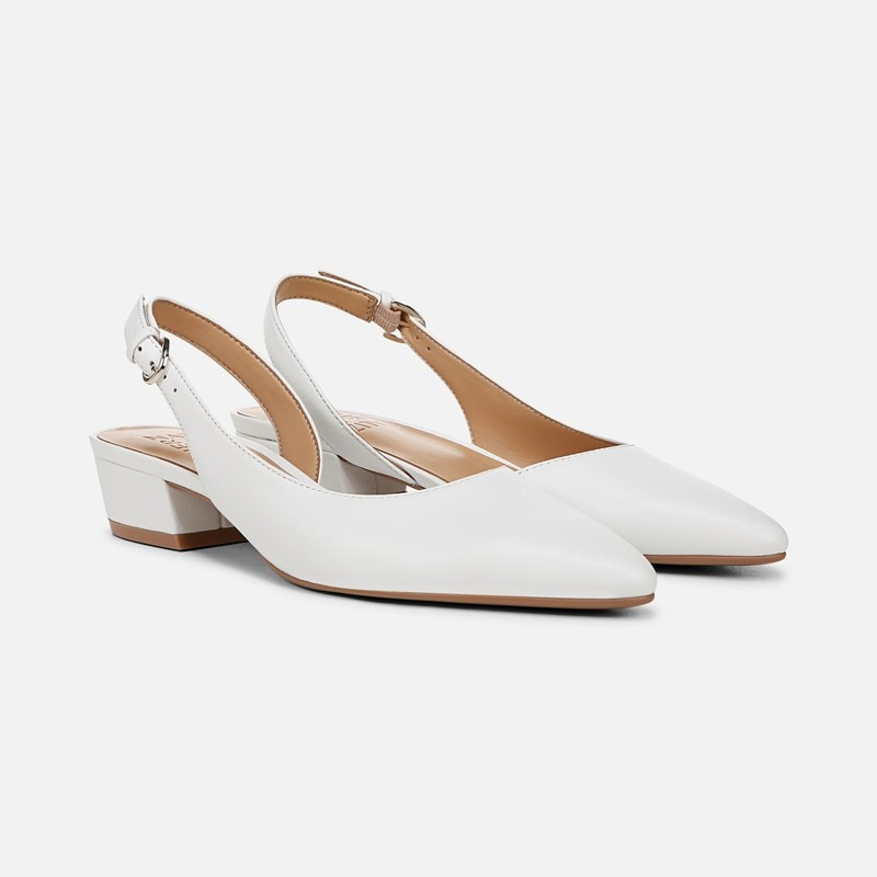 Naturalizer Banks Pointed Toe Flat Shoes, White Leather, 8.0W Toe, Block Heels, Slingback Strap | Naturalizer