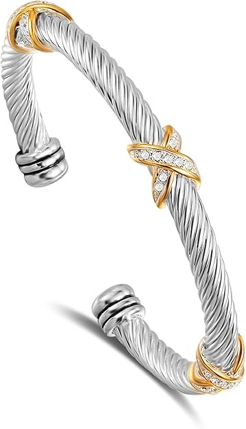 UNY Jewel Bracelet Designer Brand Inspired Women Jewelry 4.5mm Thin Twisted Cable Wire Bangle Gem... | Amazon (US)