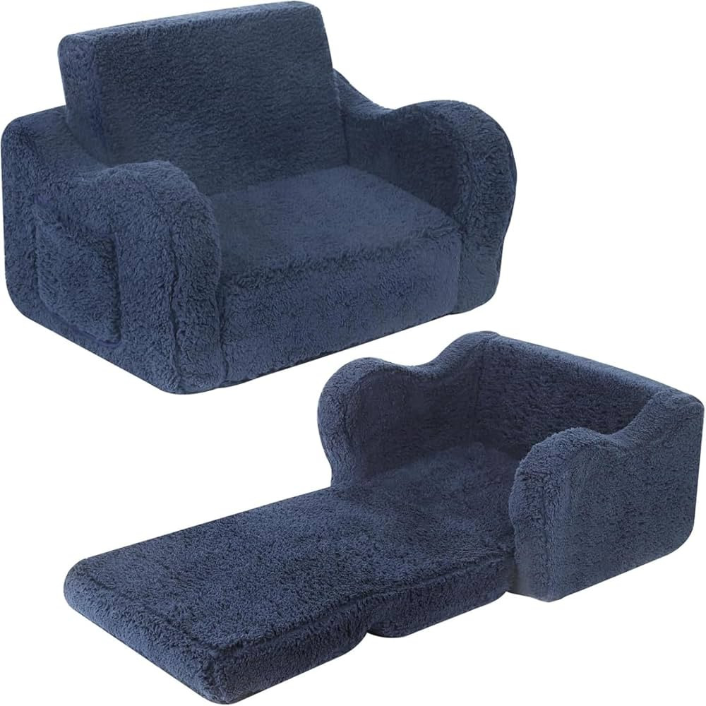 Kids Chairs for Toddler, 2-in-1 Toddler Soft Sherpa Couch Fold Out, Convertible Sofa to Lounger f... | Amazon (US)