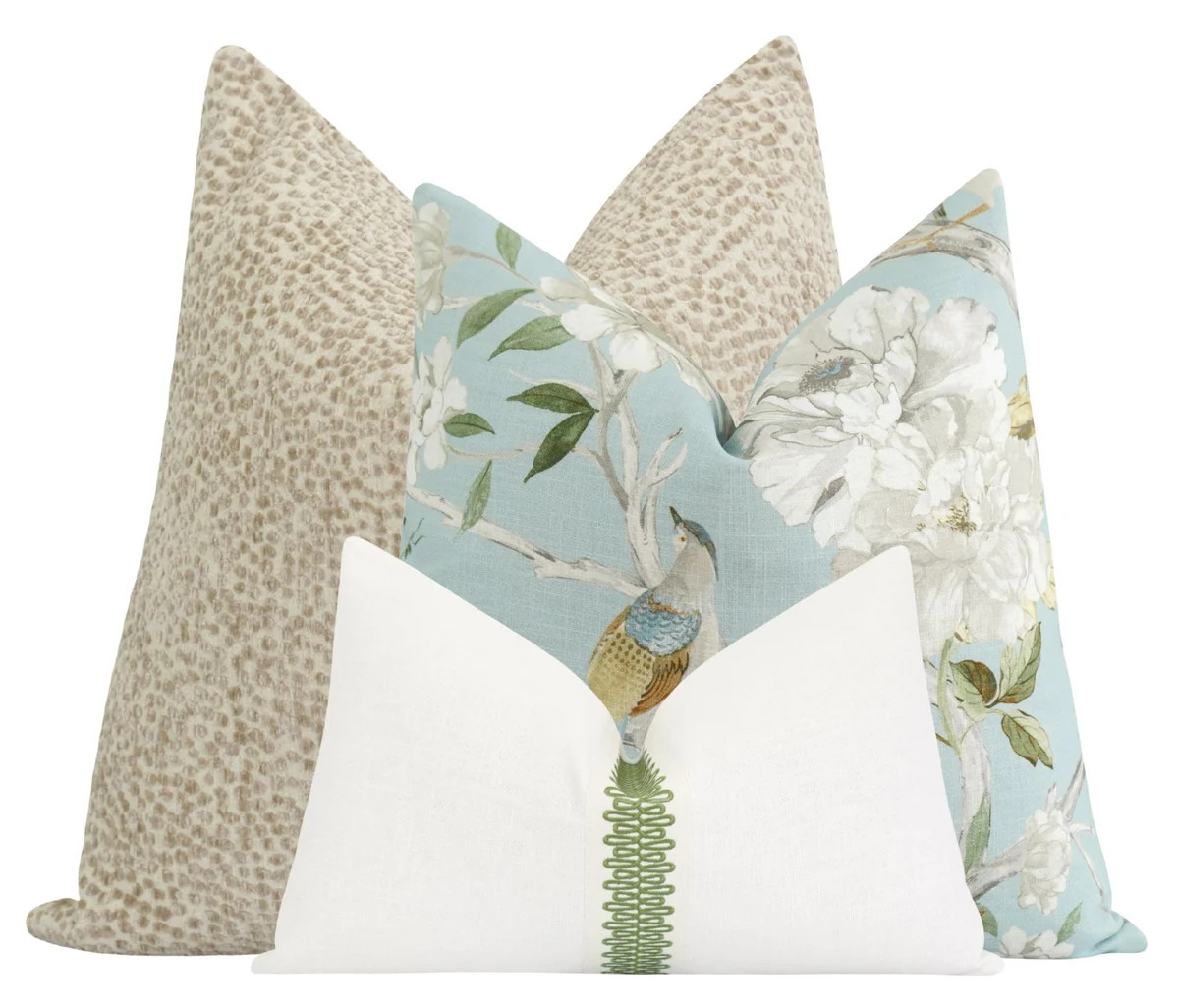 Síomha Designer Pillow Combo | Blue Floral & Neutral Pillow Set | Land of Pillows