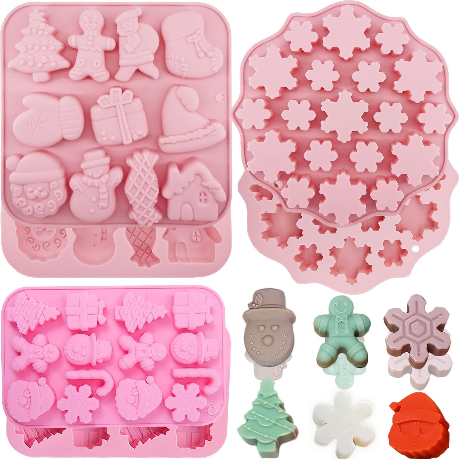 3 Pack Christmas Silicone Molds, 44-Cavity Snowflake Snowman Gingerbread Chocolate Mold Christmas... | Amazon (US)