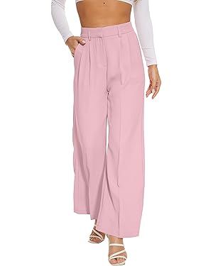 Women Wide Leg High Waist Wide Leg Pants Loose Fit Back Elastic Waist Pleated Front Trousers for ... | Amazon (US)