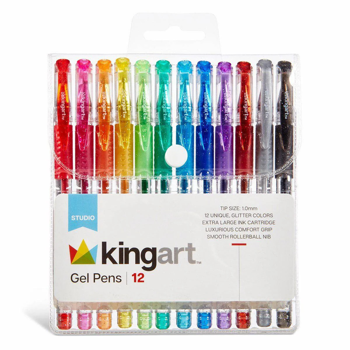 Kingart Soft Grip Glitter Gel Pens, XL 2.5mm Ink Cartridge, Set of 12 Unique Colors | Walmart (US)