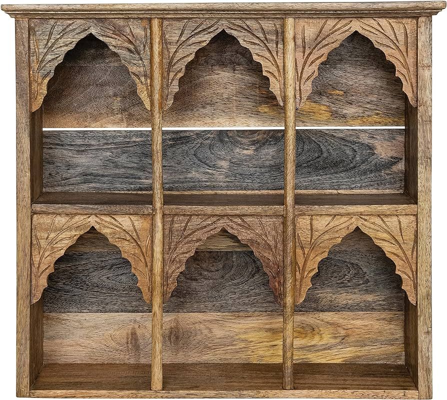 Creative Co-Op 20 Inches Carved Mango Wood 6 Sections, Natural Shelf | Amazon (US)