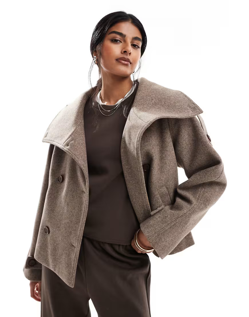 ASOS DESIGN formal cropped trench coat in mushroom melange-Brown | ASOS (Global)