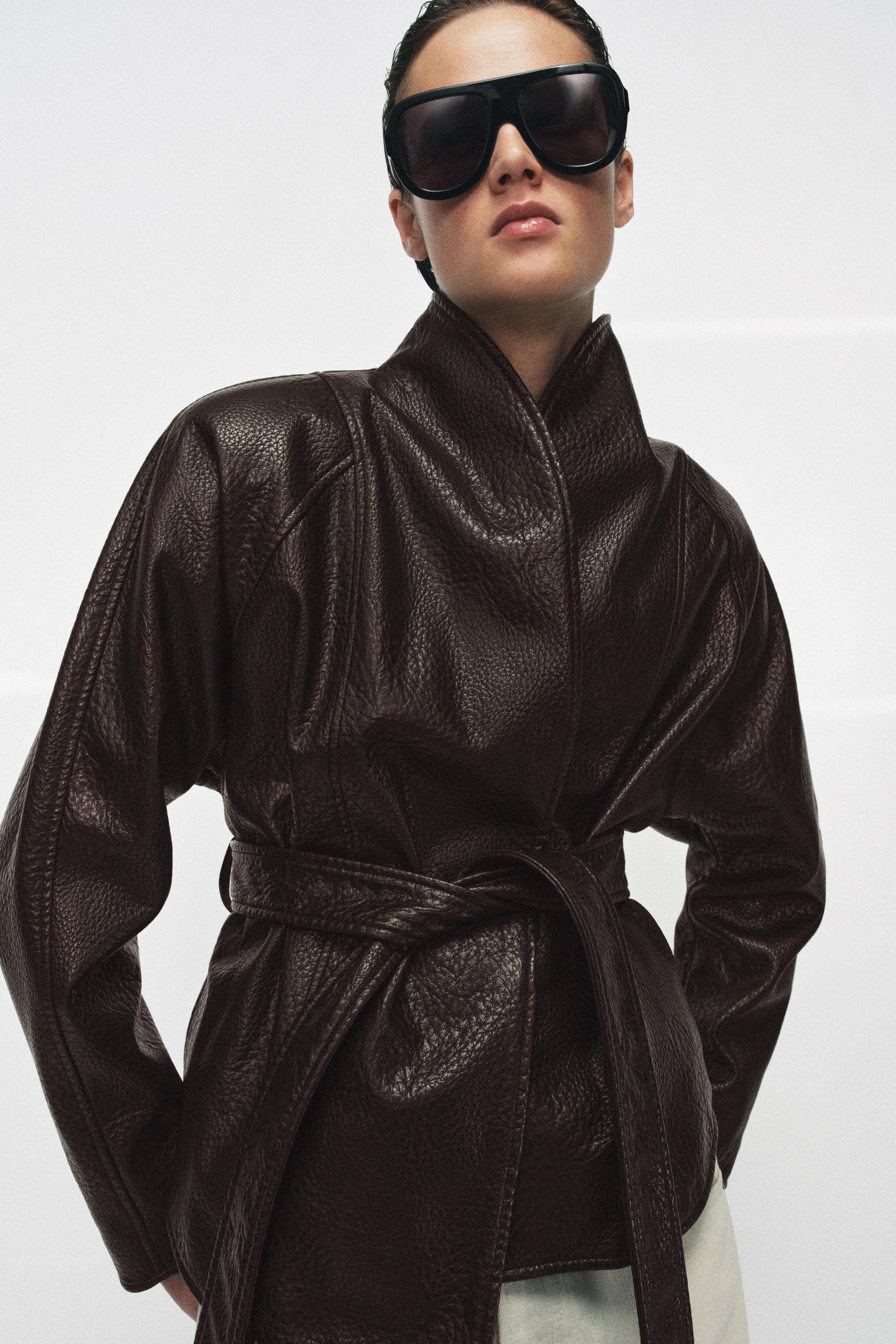 LEATHER EFFECT BELTED JACKET ZW COLLECTION | Zara UK