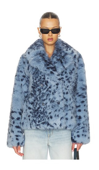 Ravenna Faux Fur Coat in Blue Leopard | Revolve Clothing (Global)
