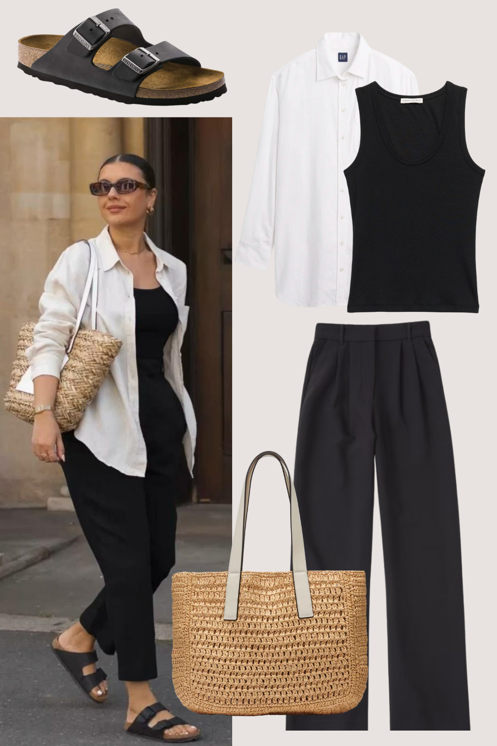 Late Summer Outfit Idea
This outfit is perfect for when the temperatures start to drop. Layer an oversized white button down over a black tank and pair with black pants.  

 #LTKootd #LTKOver40 #LTKMidsize