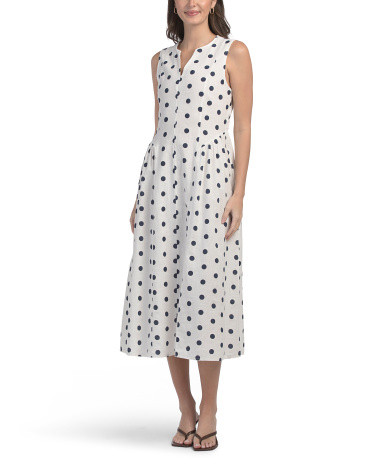 Made In Italy Linen Blend Sleeveless Polka Dot Dress | TJ Maxx