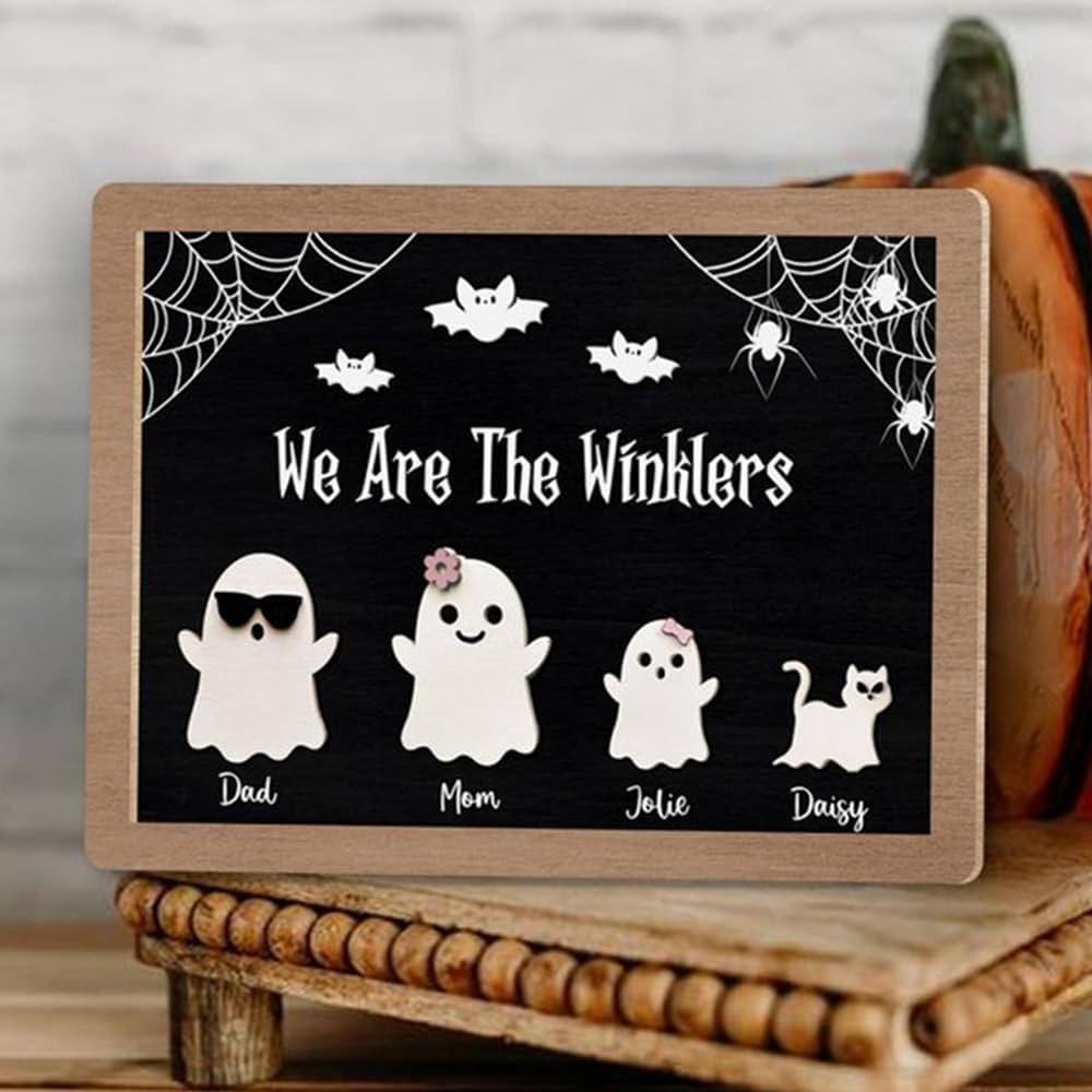 Custom Ghost Family Sign, Personalized Cute Ghost Family Wooden Sign, Family Halloween Sign, Hall... | Amazon (US)