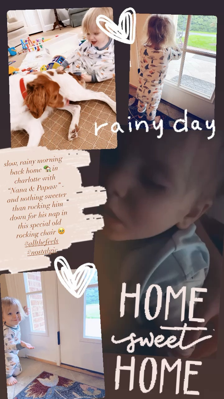 slow, rainy morning back home 🏡 in charlotte with “Nana & Papaw” - and nothing sweeter than rocking him down for his nap in this special old rocking chair 🥹 #allthefeels #nostalgic 

#LTKSeasonal #LTKfamily #LTKbaby
