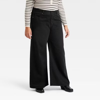 Women's Mid-Rise Super Wide Leg Jeans - Universal Thread™ Black 24: Recycled Cotton, Relaxed Fit, Denim | Target
