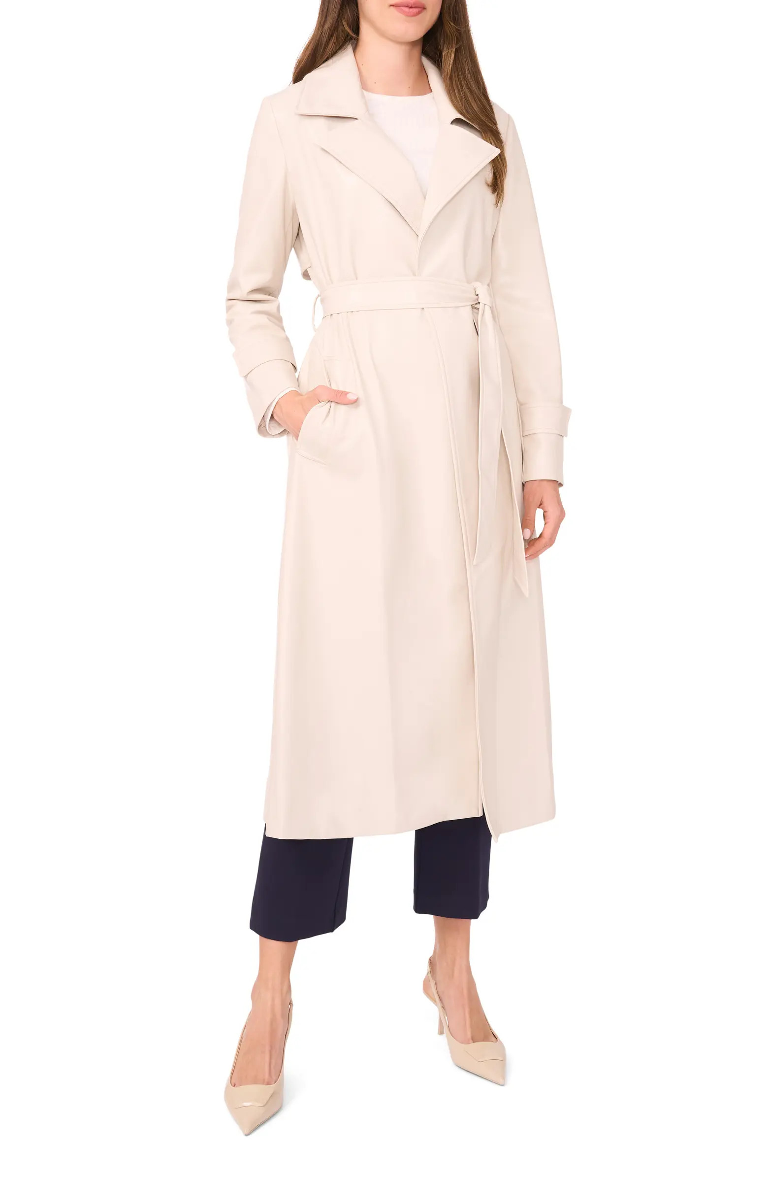 Halogen® Drapey Faux Leather Belted Trench Coat | Nordstrom | Nordstrom