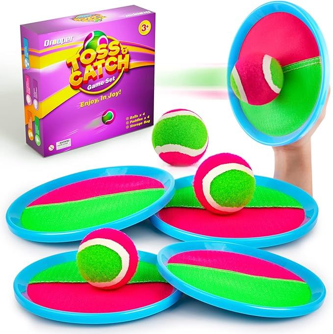 Qrooper Kids Toys Toss and Catch Game Set, Ball Sports Games with 4 Paddles 4 Balls and 1 Storage... | Amazon (US)