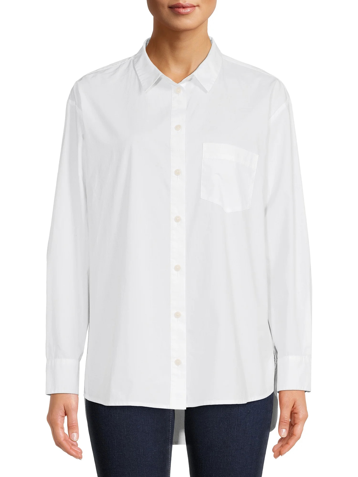 Time and Tru Women's White Button-Front Shirt | Walmart (US)