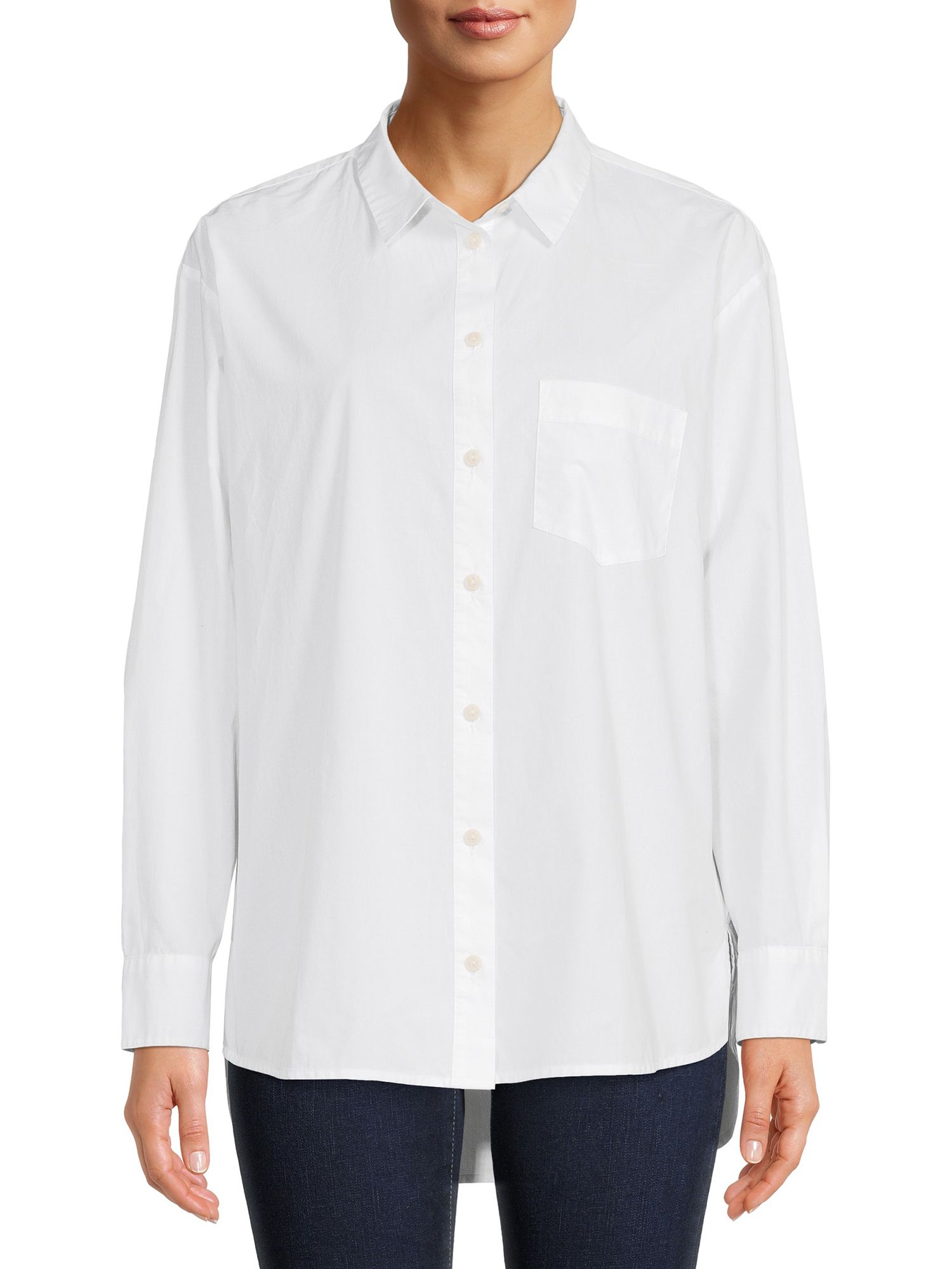 Time and Tru Women's White Button-Front Shirt | Walmart (US)