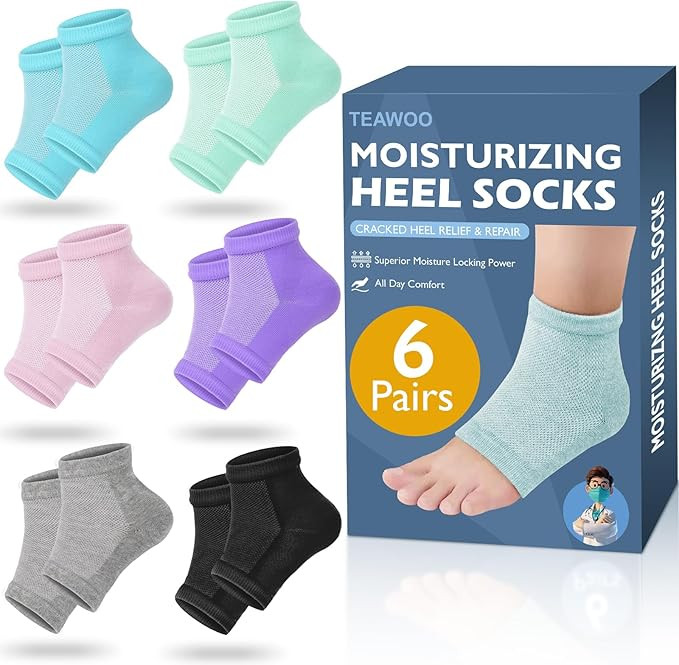 TEAWOO Moisturizing Heel Socks - 6 Pairs for Dry Cracked Feet, Toeless Gel Socks for Hydration an... | Amazon (US)
