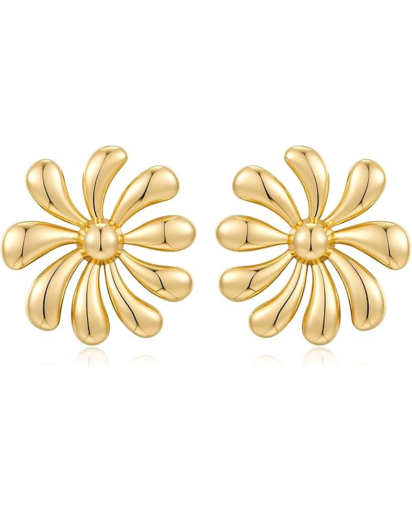 MUYAN Large Gold Flower Earrings Boho Exaggerated Floral Gold Statement Earrings for Women Stylis... | Amazon (US)