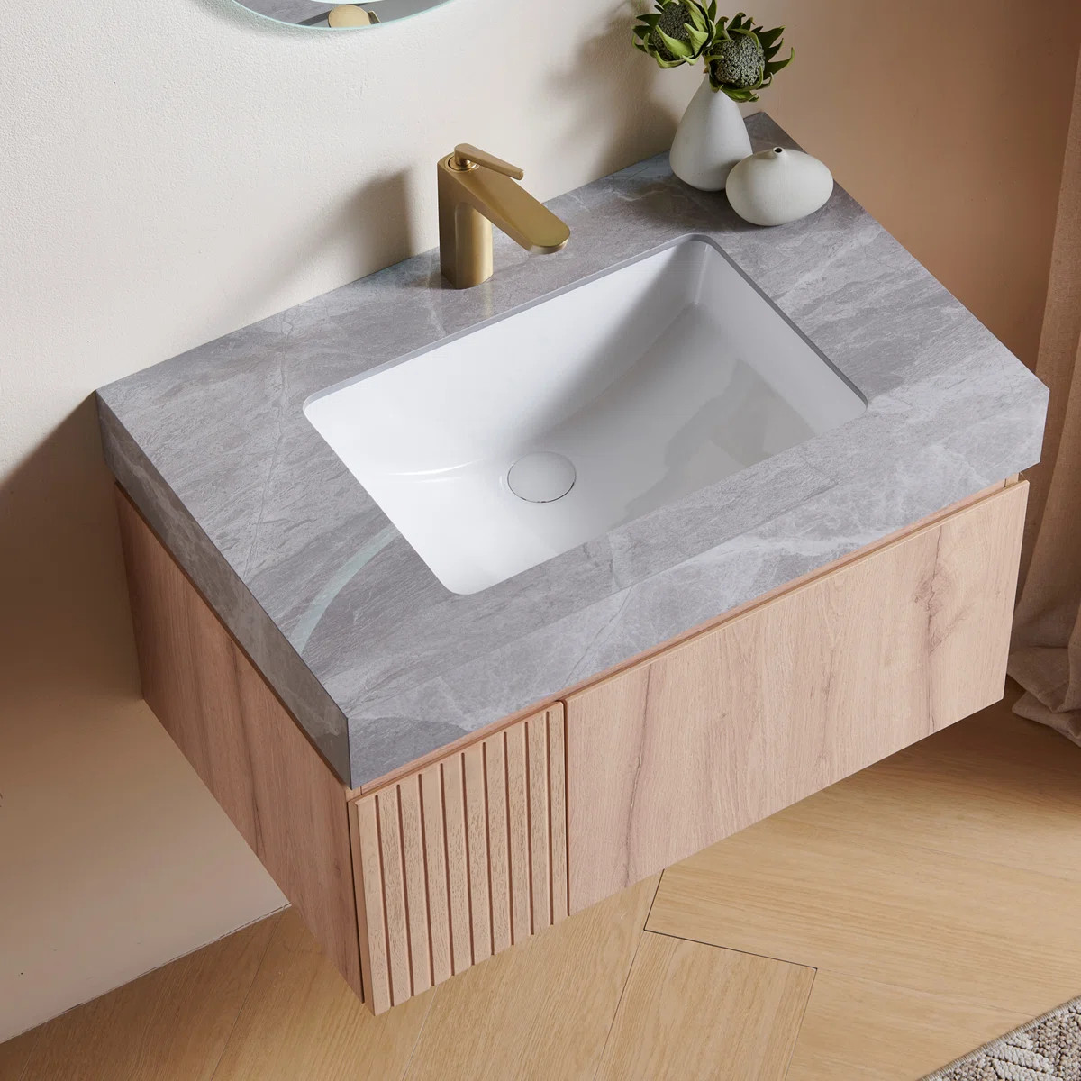 Luxstone Modern Luxury Vanity with Sintered Stone Countertop and Ceramic Basin | Wayfair North America