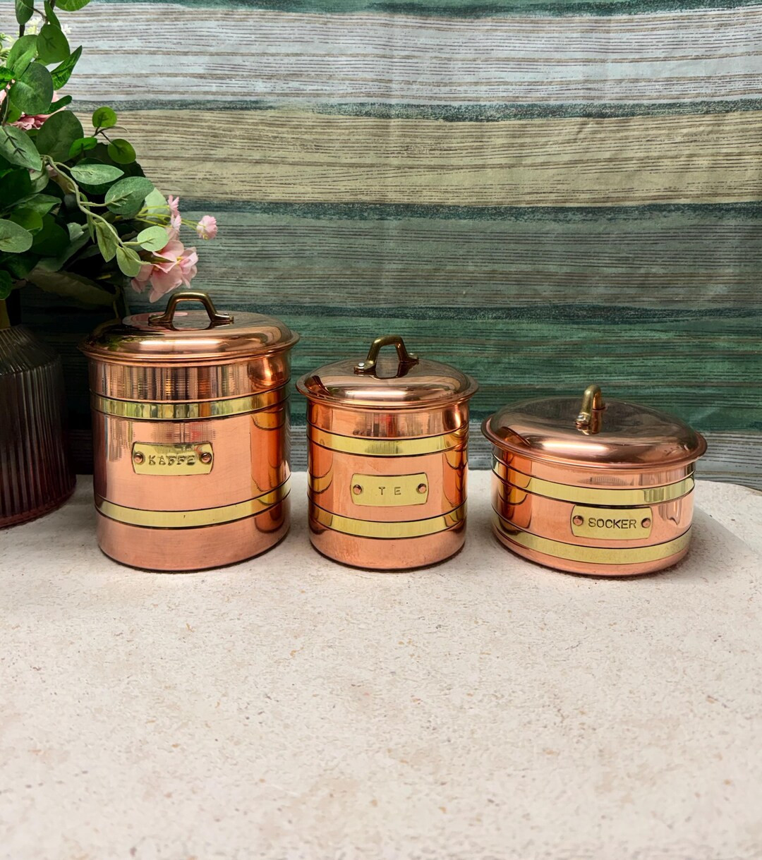 Set of 3 Vintage Copper Canisters / Tea, Coffee and Suggar Jar / Lidded Storage / Home Display De... | Etsy (US)