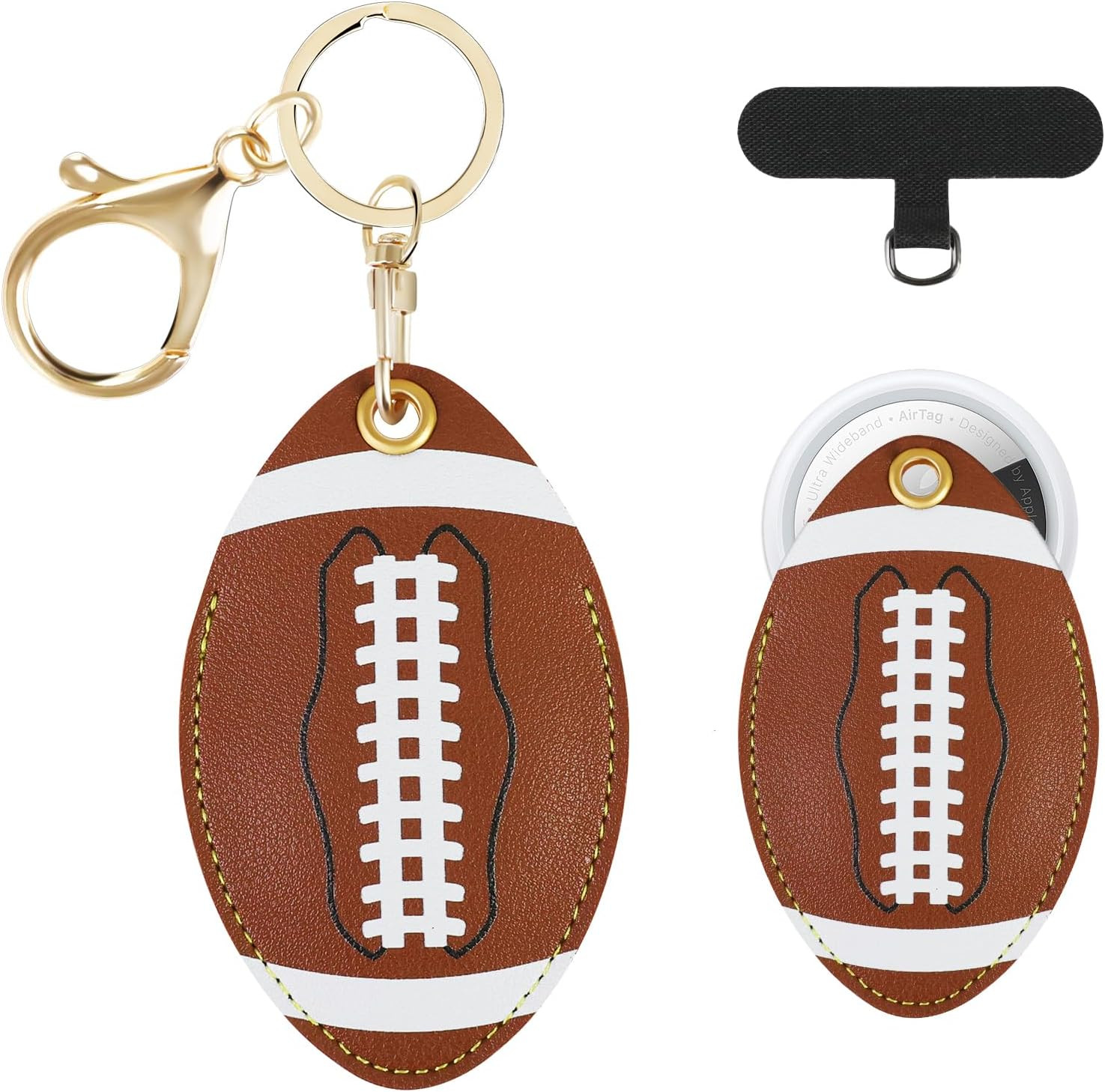 Football Keychain Holder for AirTag, Premium PU Leather GPS Tracker Case with Phone Lanyard Tether Tab, Anti-Scratch Protective Cover for Keys, Kids Backpack, Luggage - Sports Gift for Boys & Men | Amazon (US)
