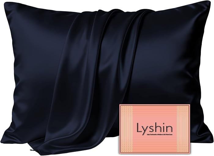LYSHIN Silk Pillow Cases King Size with Hidden Zipper, Navy Blue | Amazon (US)
