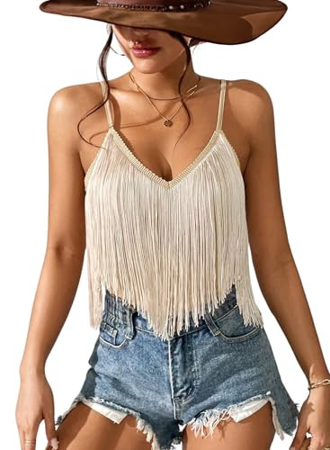 Womens Western Cowgirl Fringe Top - Country Concert Outfits Festival Tassel Hem Boho Rodeo Camiso... | Amazon (US)