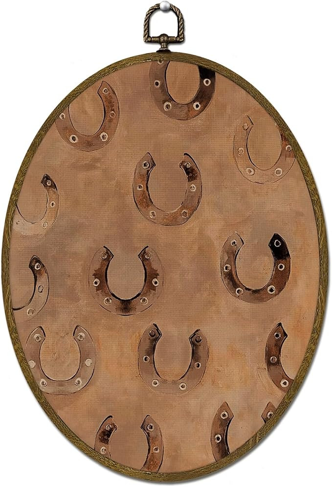 LLOKARNORA Vintage Horseshoe Oval Canvas Wall Art, Western Farmhouse Horseshoe Framed Wall Art De... | Amazon (US)