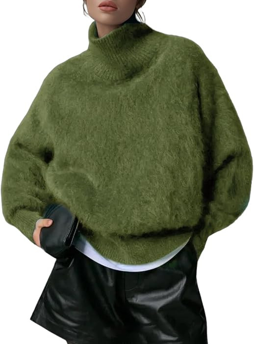 Wyeysyt Womens Turtleneck Sweater Oversized Fuzzy Knit Sweaters Pullover | Amazon (US)