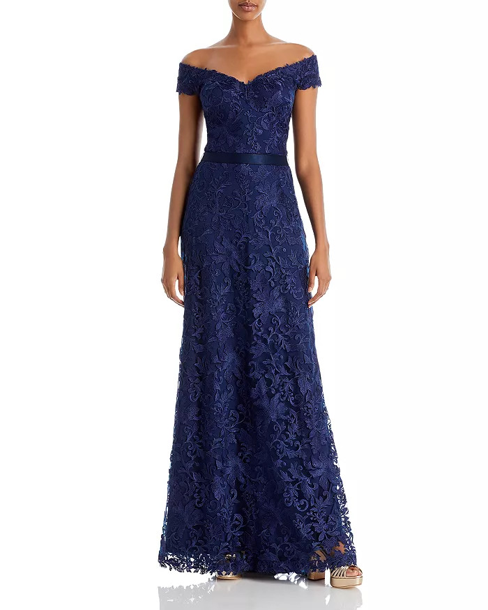 Embroidered Off The Shoulder Gown | Bloomingdale's (US)