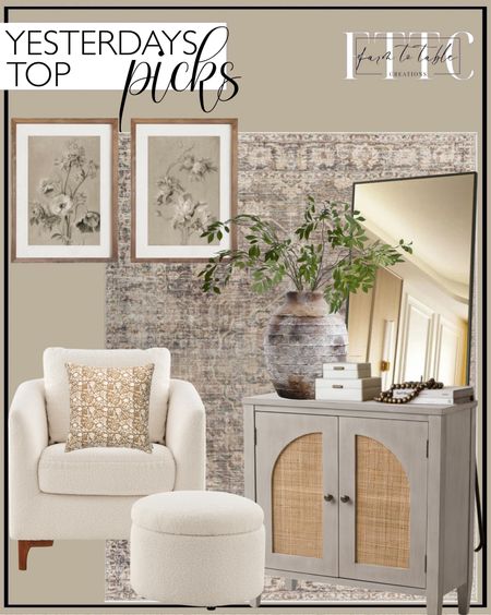 Yesterday’s Top Picks. Follow @farmtotablecreations on Instagram for more inspiration.

Elle Decor 2 Door Cabinet, TJ Maxx. Becki Owens x Livabliss Marlene Vintage Dark Brown Area Rug. BEAUTYPEAK 64"x21" Full Length Mirror Rectangle Body Dressing Floor Standing Mirrors, Black. Antique Neutral Floral Print Set. Natural Ribbed Artisan Handcrafted Terra Cotta Vase. 31" Fake Wisteria Branches. COLAMY Sherpa Accent Chair with Storage Ottoman Set. McGee & Co. White Shagreen Box. Jentry Block Print Pillow Cover. 


#LTKHome #LTKSaleAlert #LTKFindsUnder50