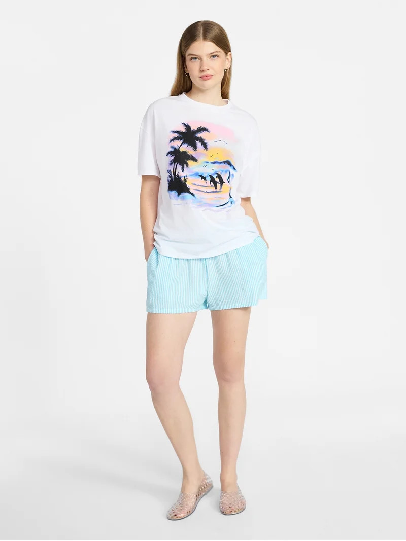 No Boundaries Striped Seersucker Bungee Shorts, 2" Inseam, Women's XXS-XXL | Walmart (US)