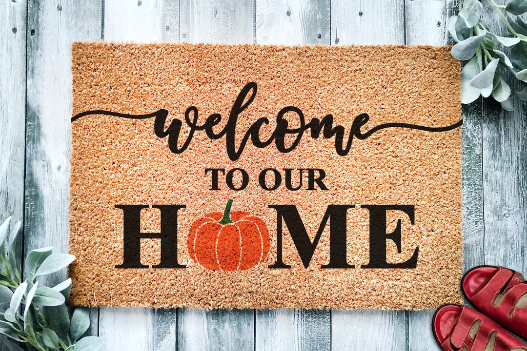 Welcome to Our Home Pumpkin Door Mat  Autumn Rustic Fall - Etsy | Etsy (US)