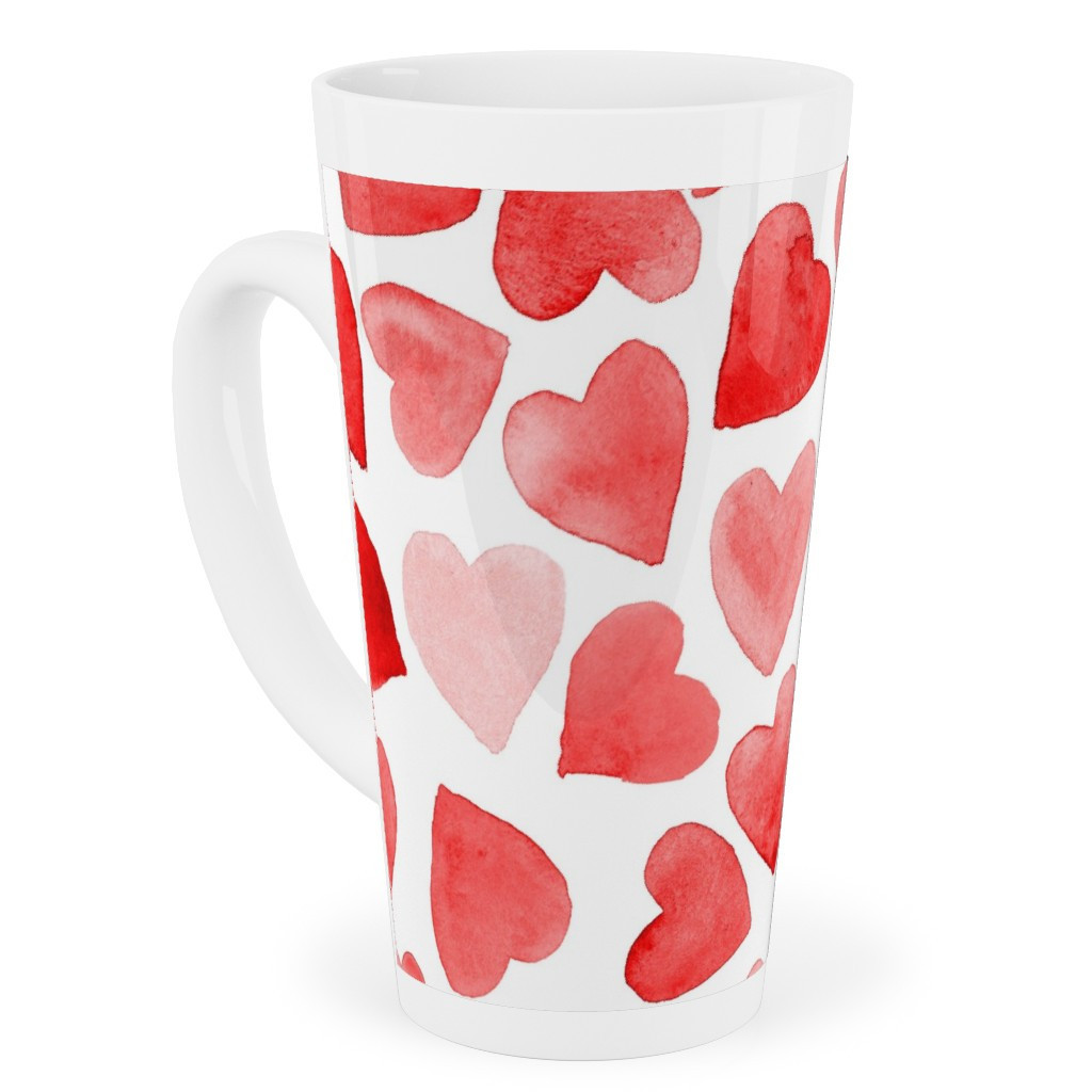 Mugs: Red Hearts Watercolor - Red Tall Latte Mug, 17oz | Shutterfly