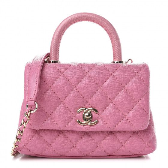 CHANEL Caviar Quilted Lizard Embossed Extra Mini Coco Handle Flap Pink | Fashionphile