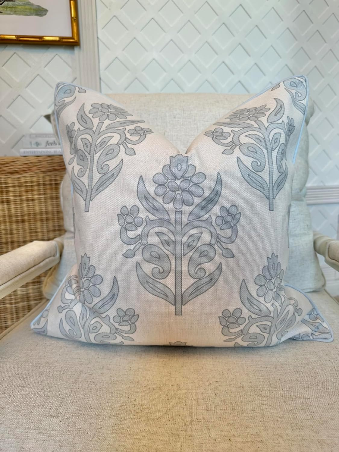 Jillien Harbor The Naples Blue Grey Pillow Cover Grandmillennial | Amazon (US)