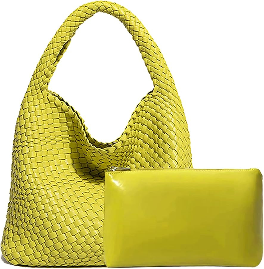 Women Vegan Leather Hand-Woven Tote Handbag Fashion Shoulder Top-handle Bag All-Match Underarm Ba... | Amazon (US)